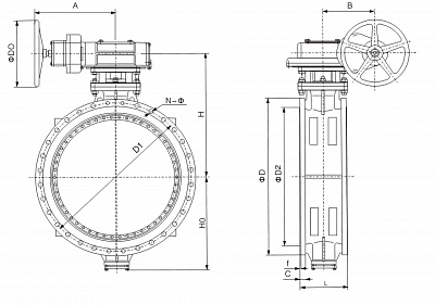 Затвор чугунный фланцевый с уплотнением EPDM и управлением через редуктор